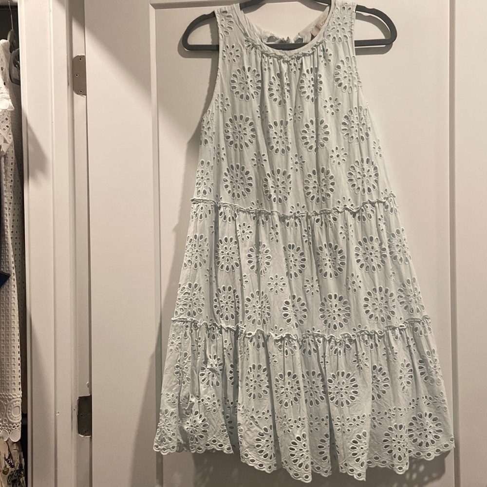LOFT Powder Blue Eyelet Shift Dress (S)